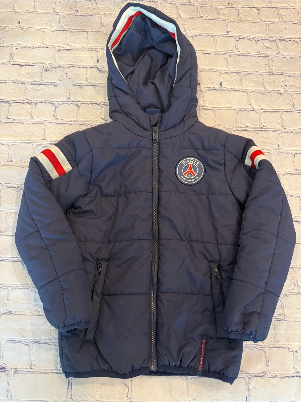 Paris Saint-Germain Kids Navy Hooded Puffer Jacket | EUC | Size 6 | Winter Ready